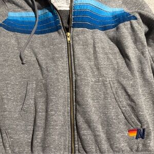Aviator Nation Gray Zip-Up Sweater with Blue Accents